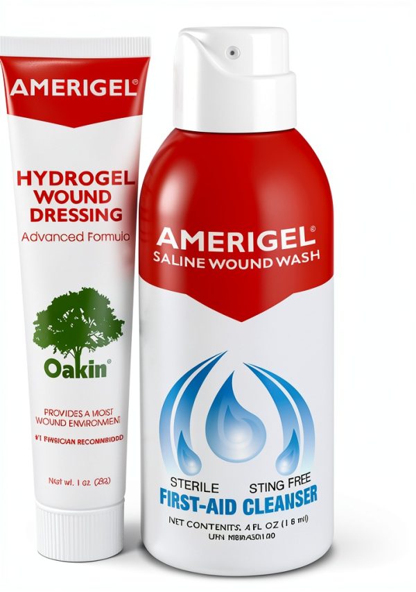 AMERX Hydrogel Wound Dressing & Saline Wash Bundle 1 oz + 4 oz-0